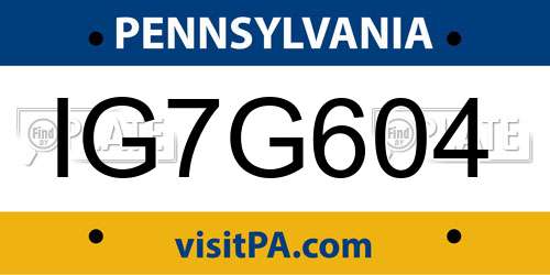 IG7G604 Pennsylvania License Plate
