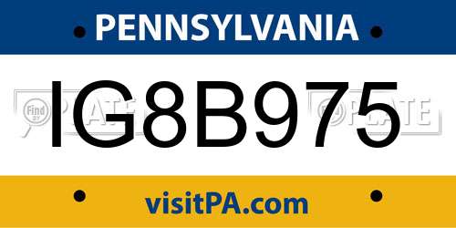 IG8B975 Pennsylvania License Plate