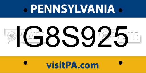 IG8S925 Pennsylvania License Plate
