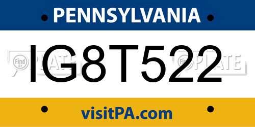 IG8T522 Pennsylvania License Plate