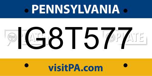 IG8T577 Pennsylvania License Plate