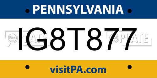 IG8T877 Pennsylvania License Plate