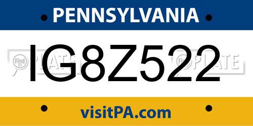 IG8Z522 Pennsylvania License Plate