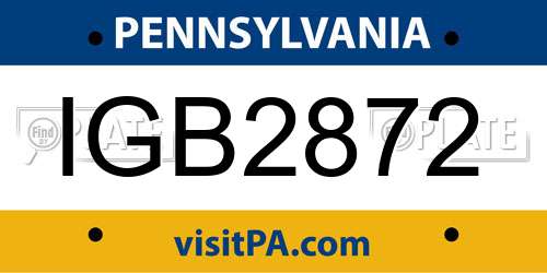 IGB2872 Pennsylvania License Plate