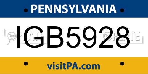 IGB5928 Pennsylvania License Plate
