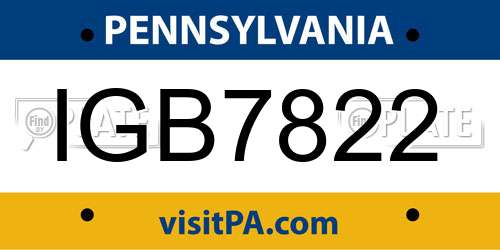 IGB7822 Pennsylvania License Plate