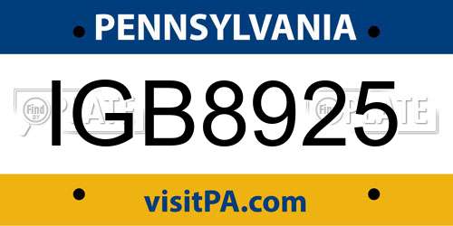 IGB8925 Pennsylvania License Plate
