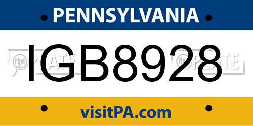 IGB8928 Pennsylvania License Plate