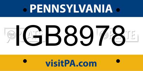 IGB8978 Pennsylvania License Plate