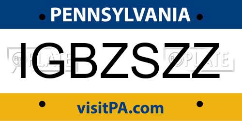 IGBZSZZ Pennsylvania License Plate