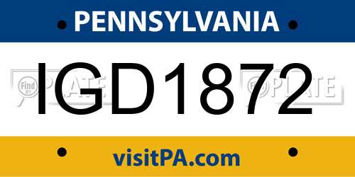 IGD1872 Pennsylvania License Plate