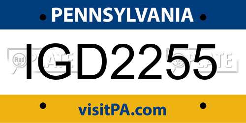 IGD2255 Pennsylvania License Plate