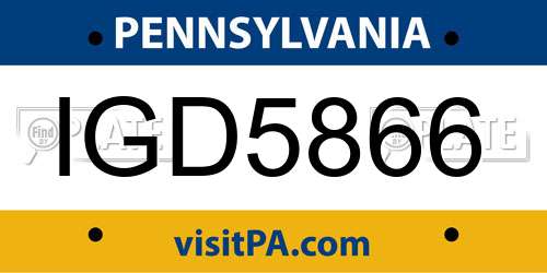 IGD5866 Pennsylvania License Plate