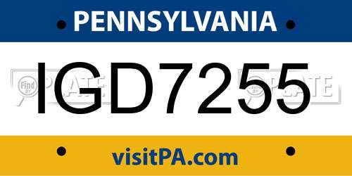 IGD7255 Pennsylvania License Plate