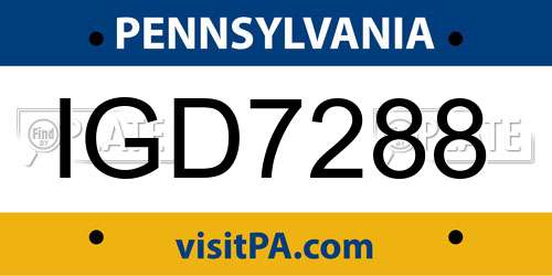 IGD7288 Pennsylvania License Plate