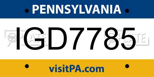 IGD7785 Pennsylvania License Plate
