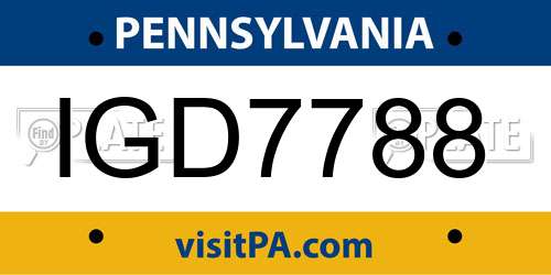 IGD7788 Pennsylvania License Plate