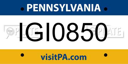 IGI0850 Pennsylvania License Plate