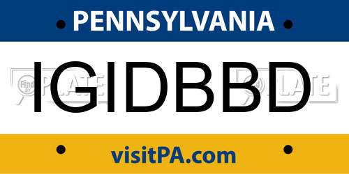 IGIDBBD Pennsylvania License Plate