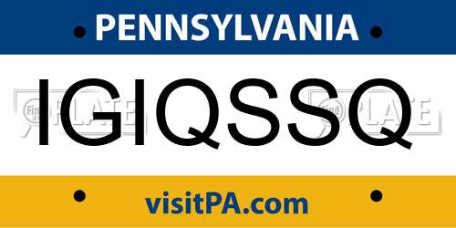 IGIQSSQ Pennsylvania License Plate
