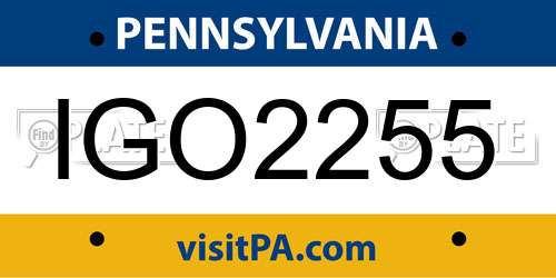IGO2255 Pennsylvania License Plate