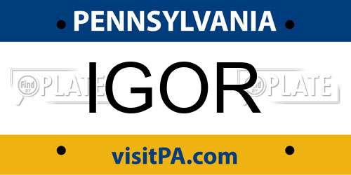 IGOR Pennsylvania License Plate