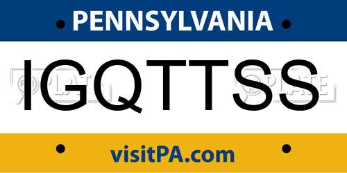 IGQTTSS Pennsylvania License Plate
