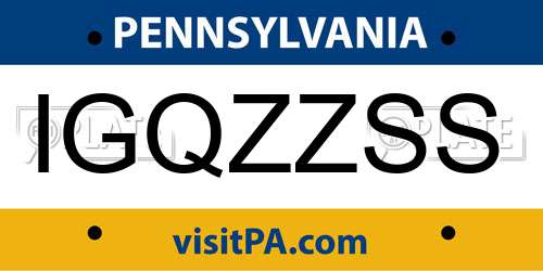 IGQZZSS Pennsylvania License Plate