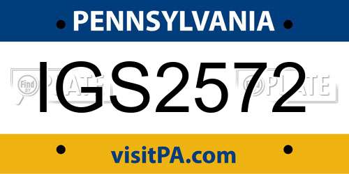 IGS2572 Pennsylvania License Plate