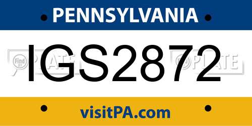 IGS2872 Pennsylvania License Plate