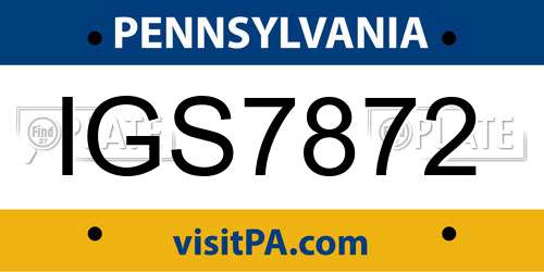 IGS7872 Pennsylvania License Plate