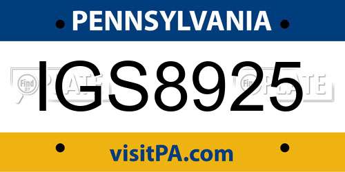 IGS8925 Pennsylvania License Plate