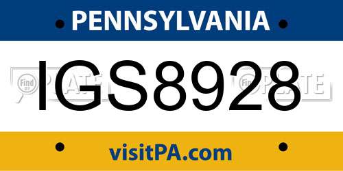 IGS8928 Pennsylvania License Plate
