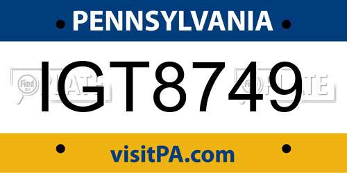 IGT8749 Pennsylvania License Plate