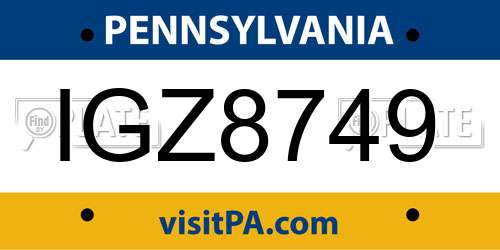 IGZ8749 Pennsylvania License Plate