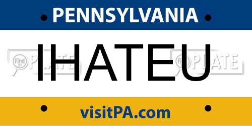 IHATEU Pennsylvania License Plate