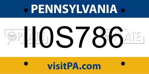 II0S786 Pennsylvania License Plate