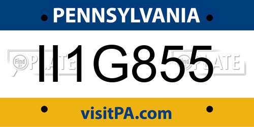 II1G855 Pennsylvania License Plate