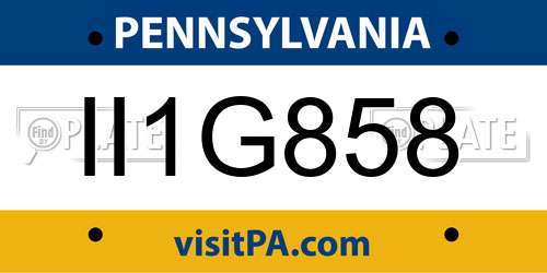 II1G858 Pennsylvania License Plate