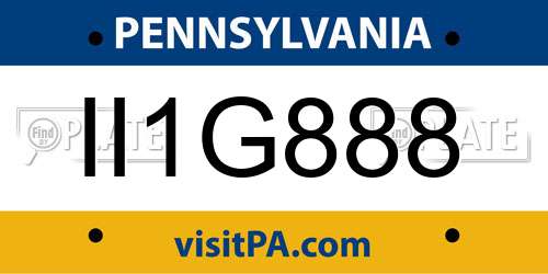 II1G888 Pennsylvania License Plate