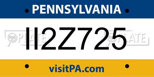 II2Z725 Pennsylvania License Plate