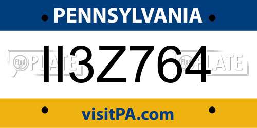II3Z764 Pennsylvania License Plate