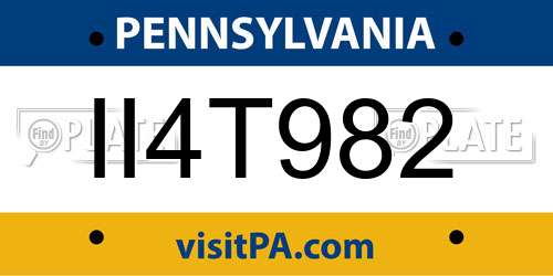 II4T982 Pennsylvania License Plate