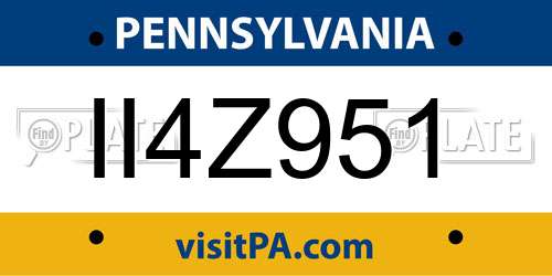 II4Z951 Pennsylvania License Plate