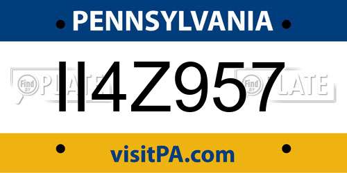 II4Z957 Pennsylvania License Plate