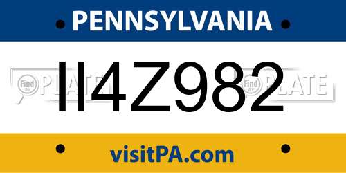 II4Z982 Pennsylvania License Plate