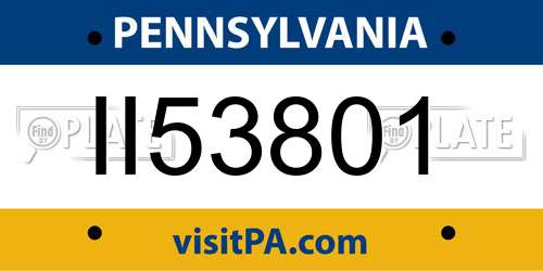II53801 Pennsylvania License Plate
