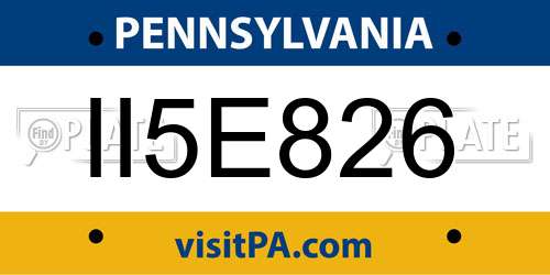 II5E826 Pennsylvania License Plate