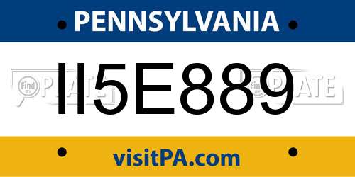 II5E889 Pennsylvania License Plate