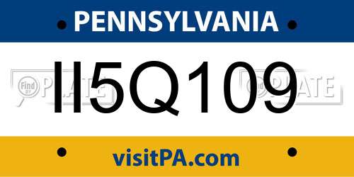 II5Q109 Pennsylvania License Plate